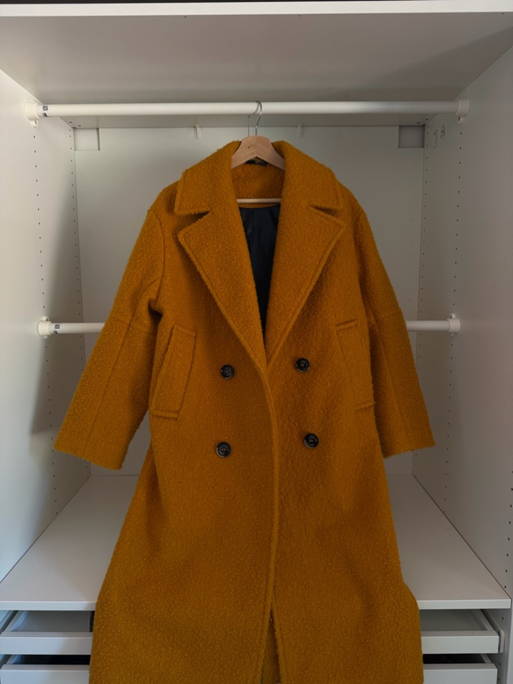 Top shop Womens Double-Breasted Teddy Coat in Mustard